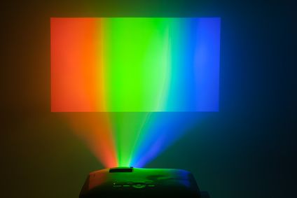 projector in action with illuminated rgb screen