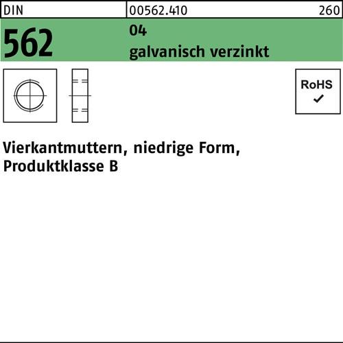 Vierkantmutter DIN 562 niedrige FormM4 Automatenstahl galv.verz. 1000St.