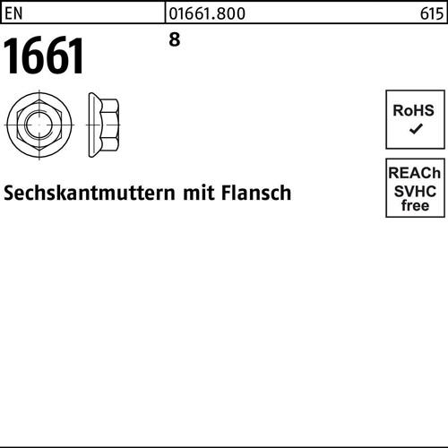 Sechskantmutter EN 1661 Flansch M20 8 50 Stück