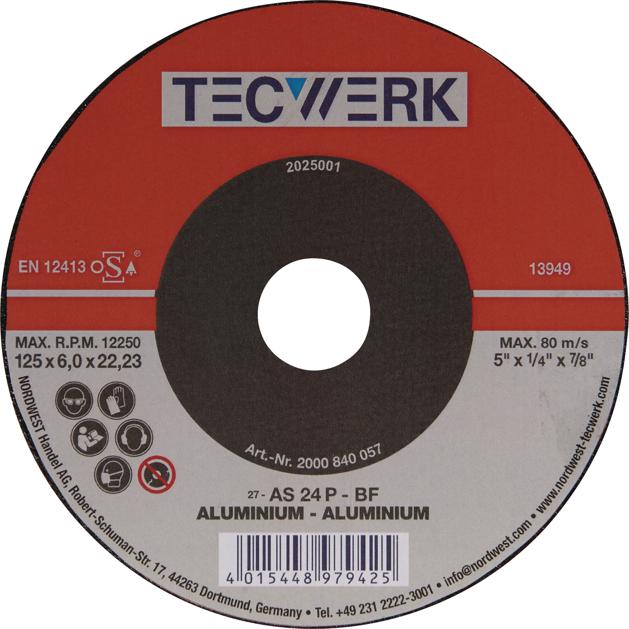Schruppscheibe D125xS6mm gekr.Alu.Bohr.22,23mm TECWERK