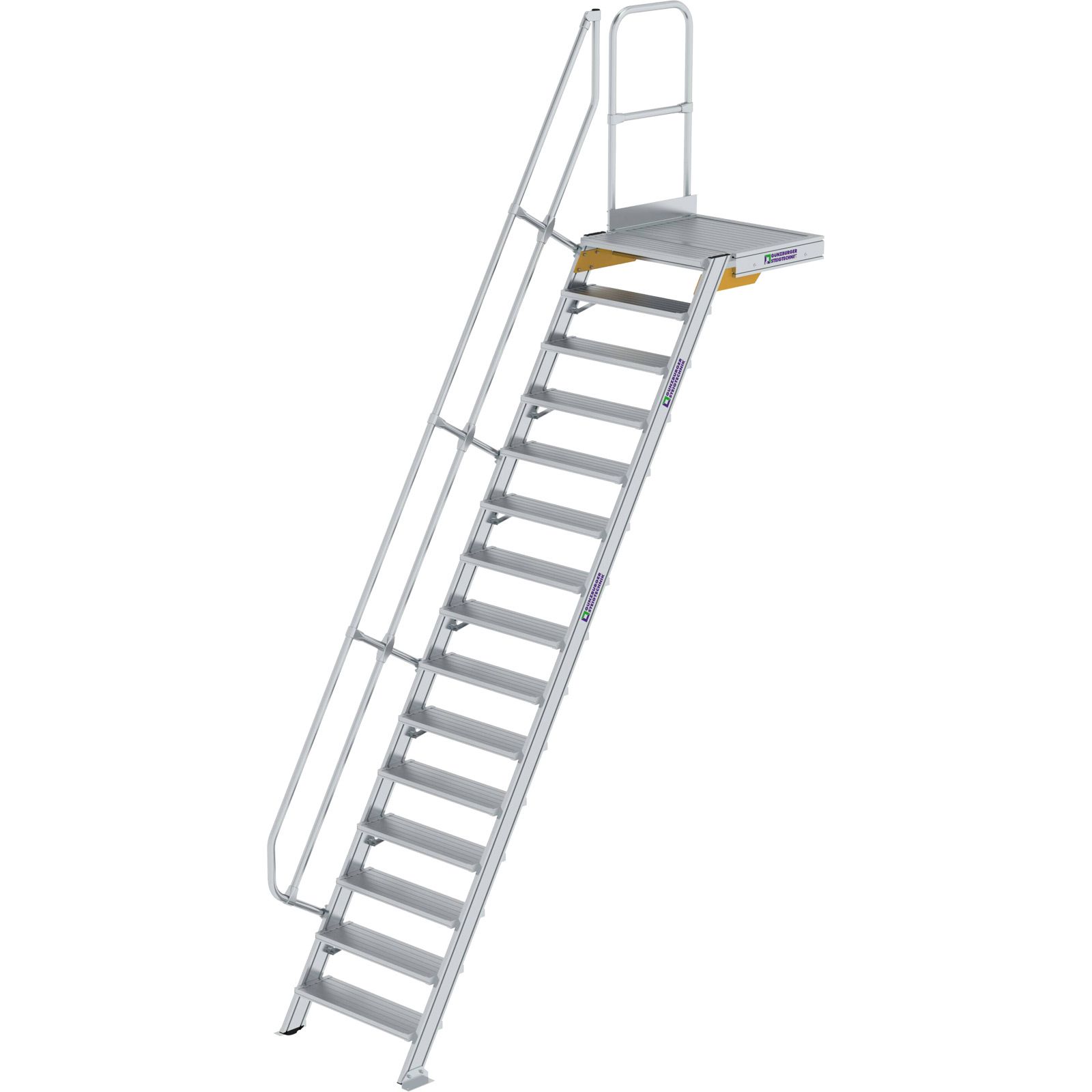 Günzburger Steigtechnik Treppe mit Plattform 60° Stufenbreite 800 mm 15 Stufen Aluminium geriffelt - 600395