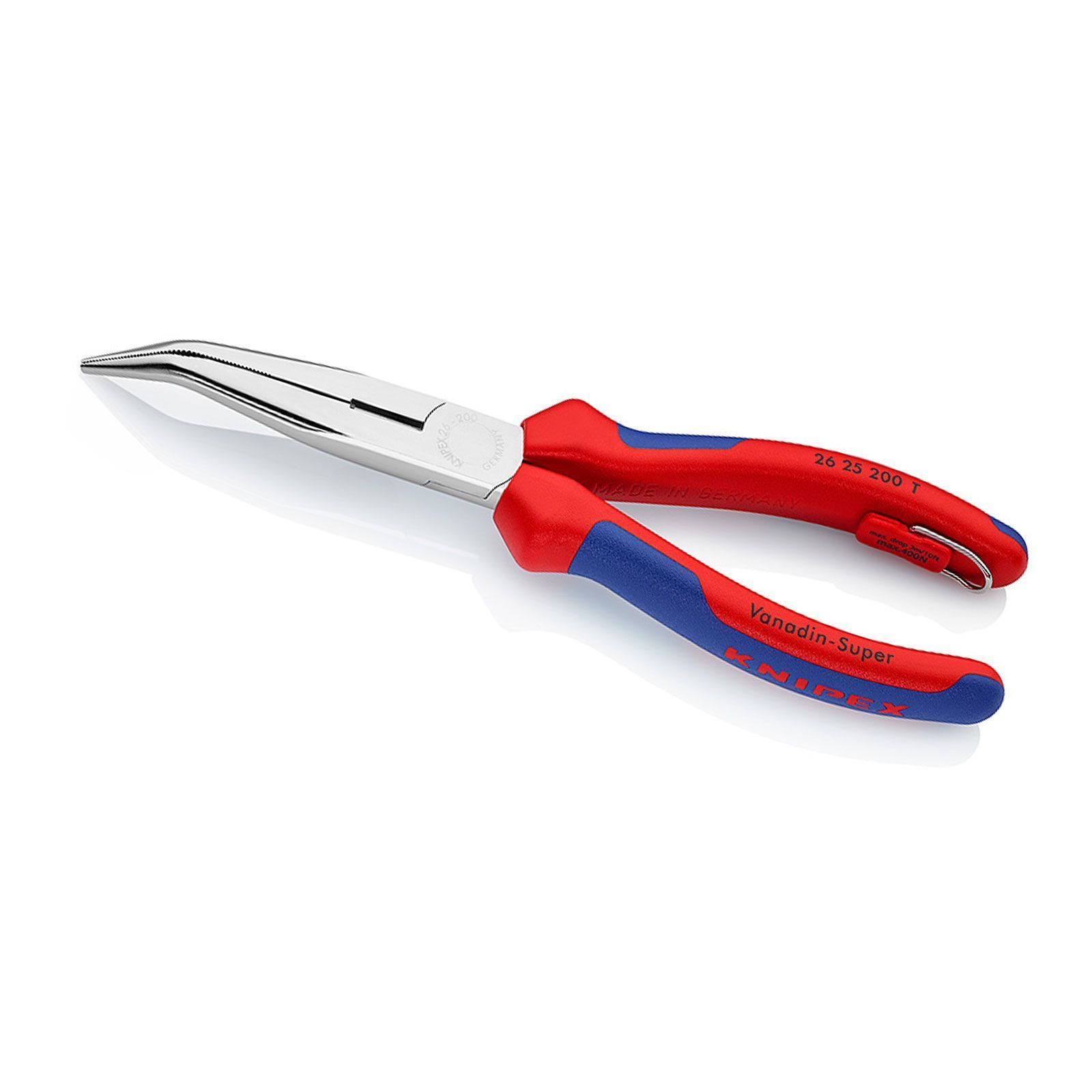 Knipex Flachrundzange mit Schneide und Sicherungsöse 40° Winkel gebogen - 2625200T