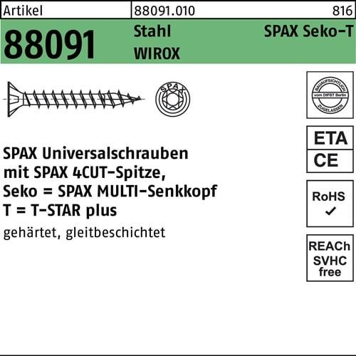Schraube R 88091 SEKO/T-STAR 3x 20/16-T10 Stahl WIROX 1000 Stück SPAX