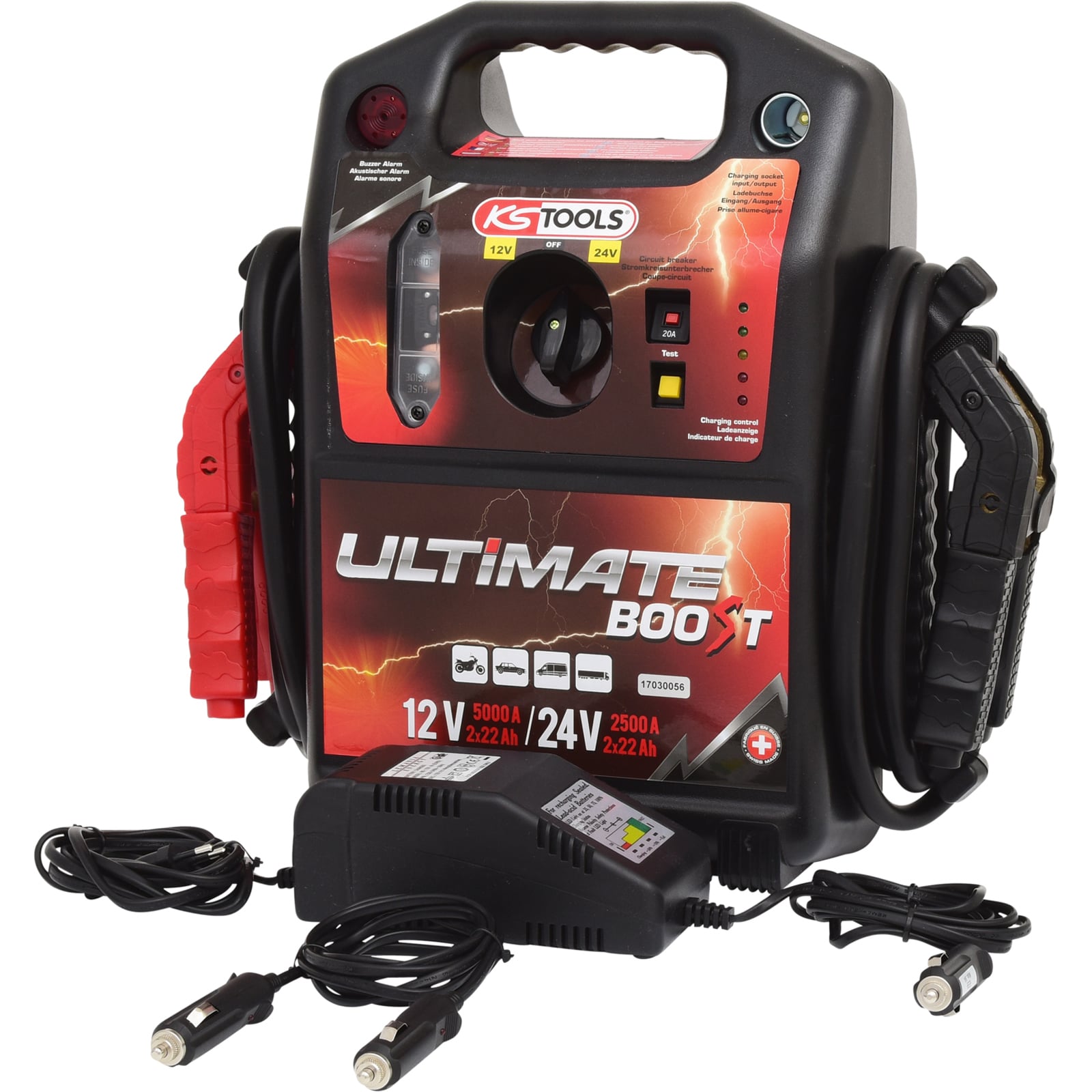 KS TOOLS 12 V + 24 V Batterie-Booster mobiles Starthilfegerät 1.700 A - 550.1820