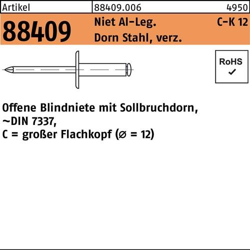 Blindniete R 88409 großer FLAKO 4x10 Niet Aluminium/Dorn Stahl verz. 500St.