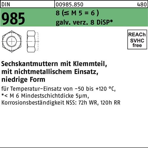 Sechskantmutter DIN 985 Klemmteil M24 8 (=M5 = 6 ) galv.verz. 8 DiSP 25St.