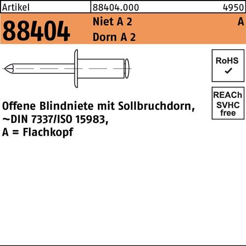 Blindniete R 88404 FLAKO 3,2x 14 Niet A 2/Dorn A 2 500 Stück