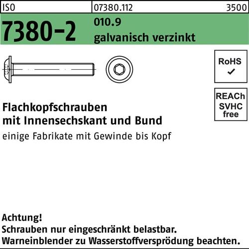 Flachkopfschraube ISO 7380-2 Bund/Innen-6kt M12x30 010.9 galv.verz. 100St.