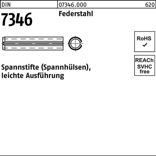 Spannstift DIN 7346/ISO 13337 21x 60 Federstahl leichte Ausf. 25 Stück