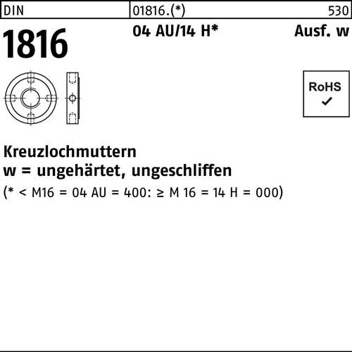 Kreuzlochmutter DIN 1816 M 50 x 1,5 Automatenstahl/14 H 5 Stück