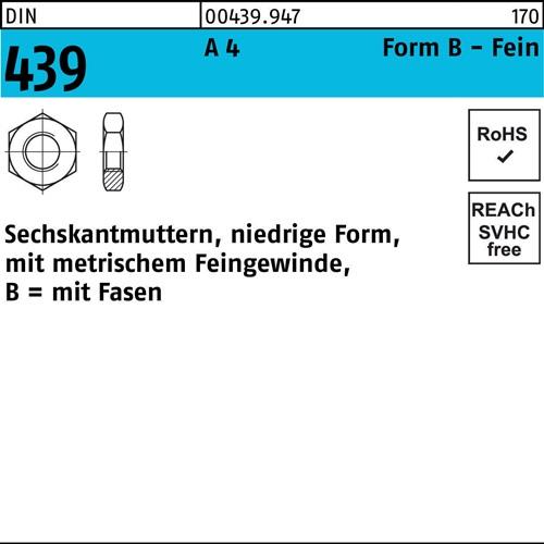 Sechskantmutter DIN 439/ISO 4035 FormB BM 10x 1 A 4 50 Stück