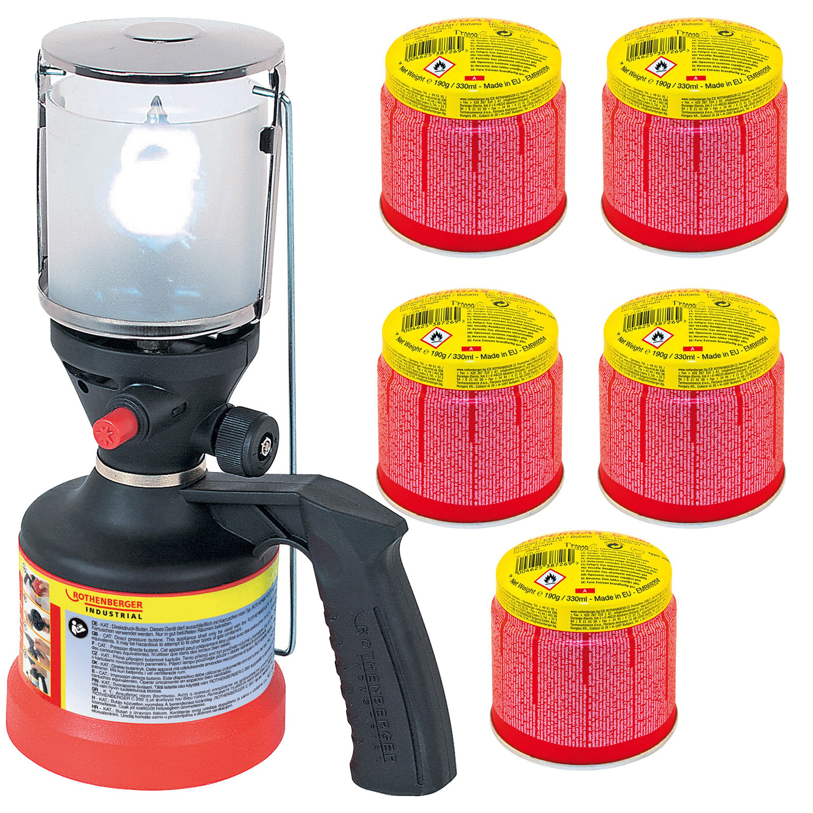 ROTHENBERGER Industrial Scout Campinglampe inkl. 5x C200 Kartusche 330 ml mit ILL System - 1500004210