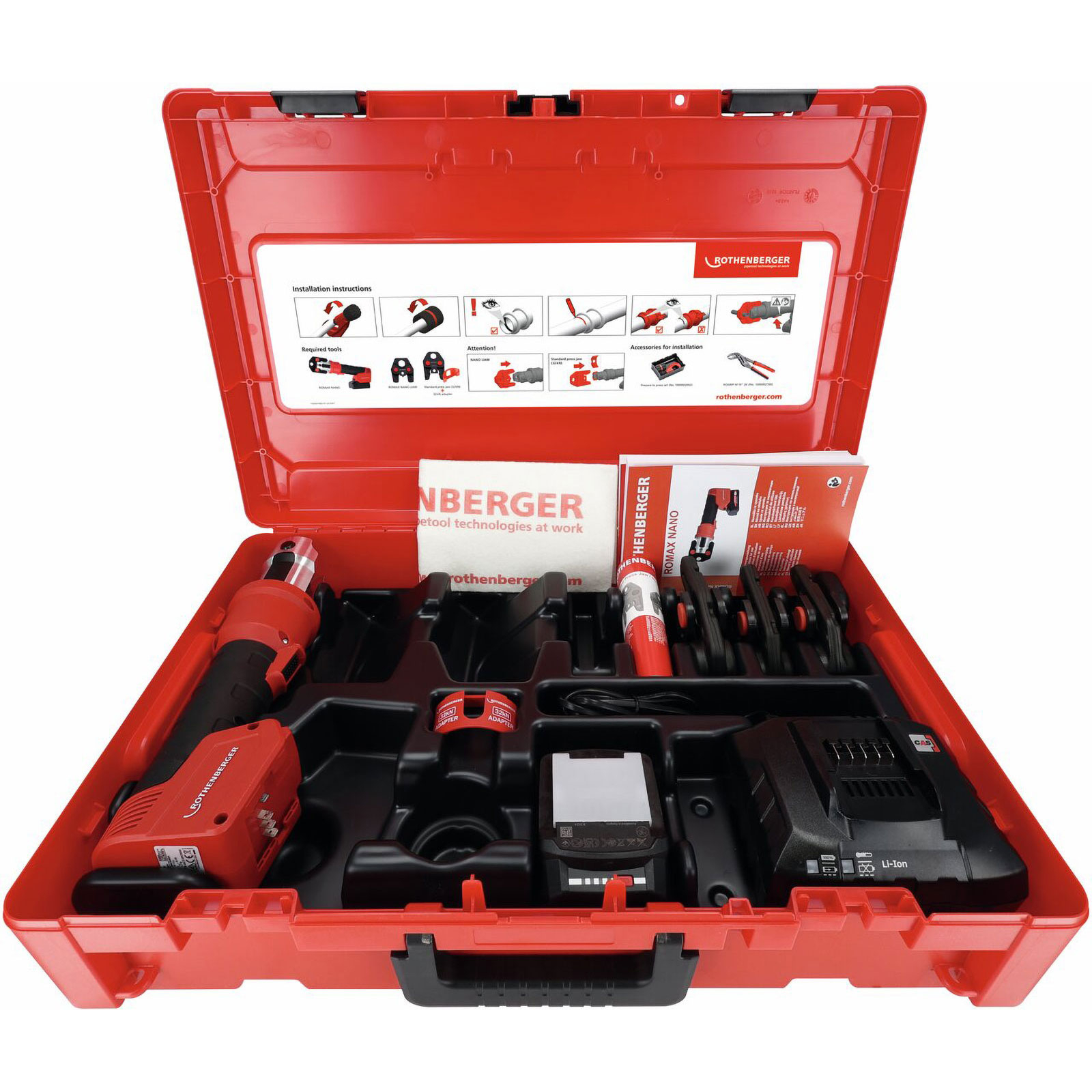 ROTHENBERGER ROMAX NANO iJAWs Set, Hybrid-Pressmaschine, SV, 15-22-28mm, 2Ah, CAS - 1000005046