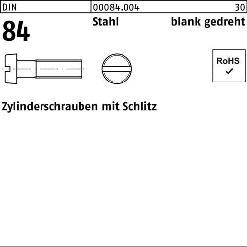 Zylinderschraube DIN 84/ISO 1207 Schlitz M1x 10 Stahl blank gedreht 100 Stück