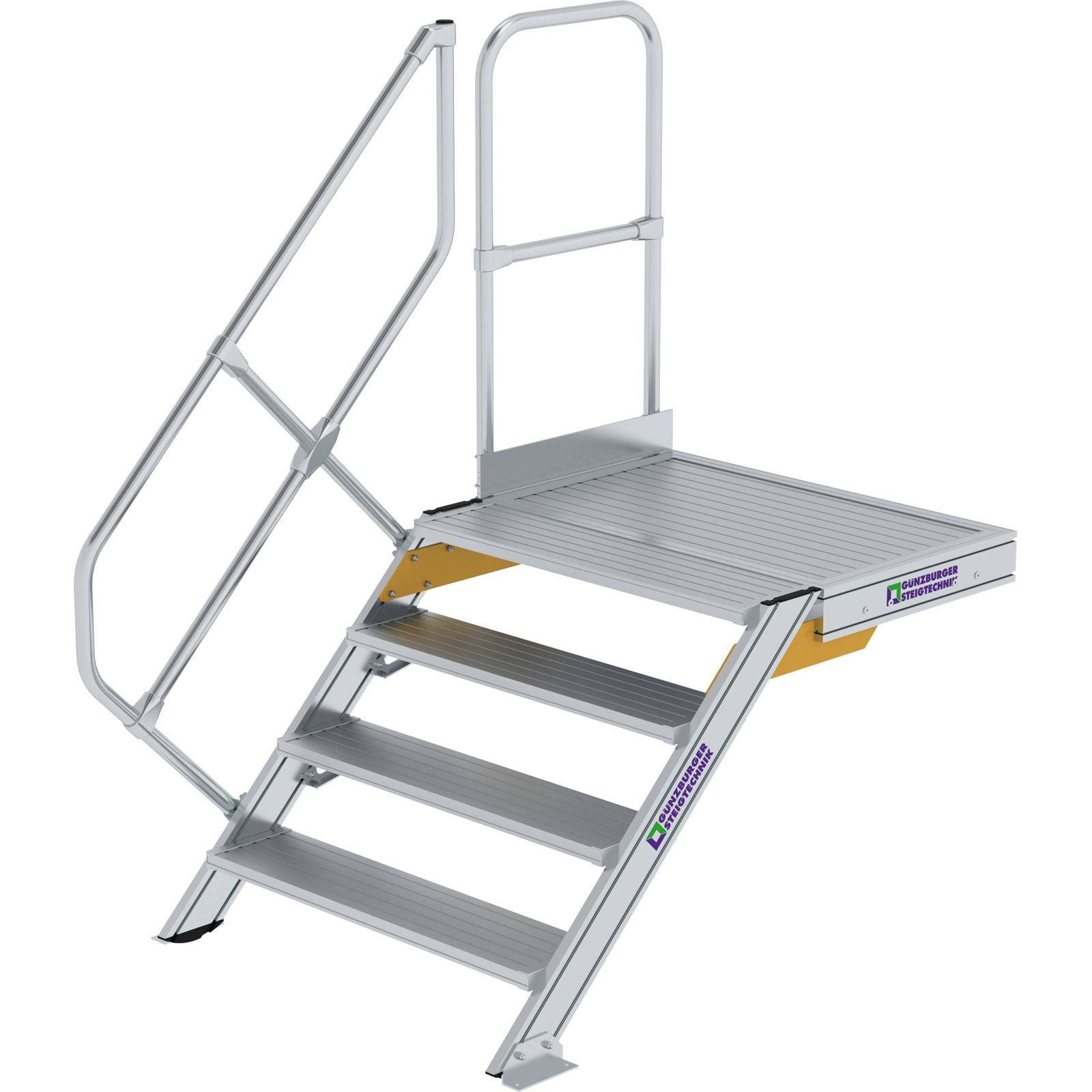 Günzburger Steigtechnik Treppe mit Plattform 45° Stufenbreite 1.000 mm 4 Stufen Aluminium geriffelt - 600464