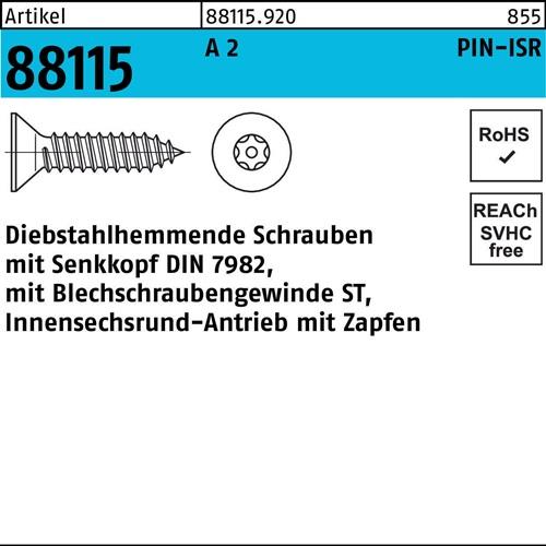 Schraube R 88115 diebstahlh. Seko ISR Zapfen 4,8x 16 A 2 100 Stück