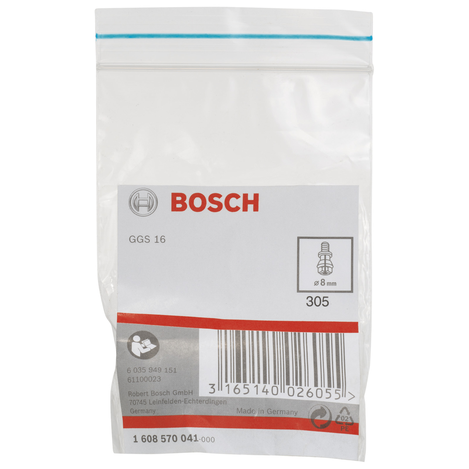 Bosch Spannzange mit Spannmutter, 8 mm, für Bosch-Geradschleifer, GGS 16 - 1608570041