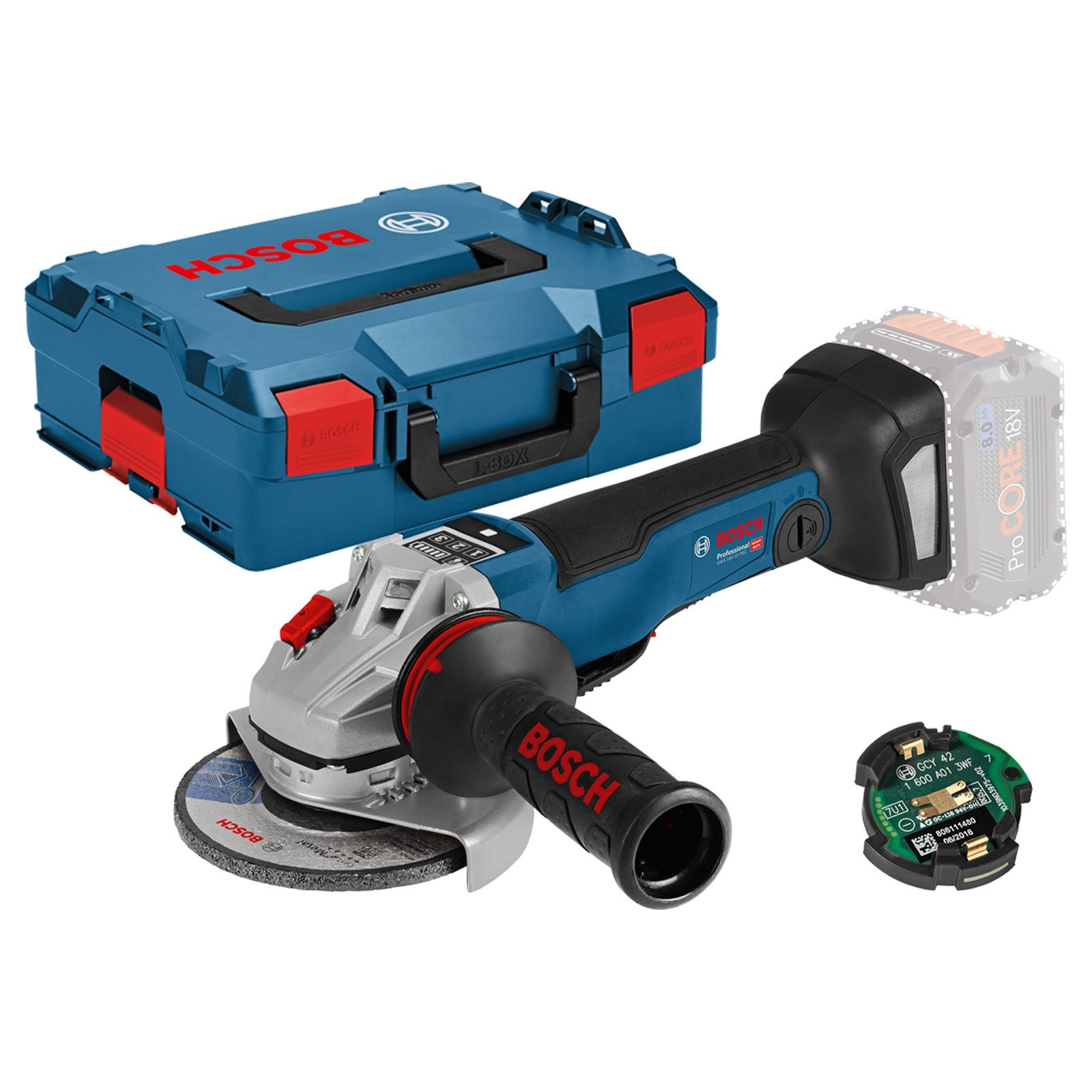 Bosch Akku-Winkelschleifer GWS 18V-10 PSC Ø 125 mm Solo inkl. Bluetooth Low Energy Modul GCY 42 in L-Boxx - 06019G3F0B