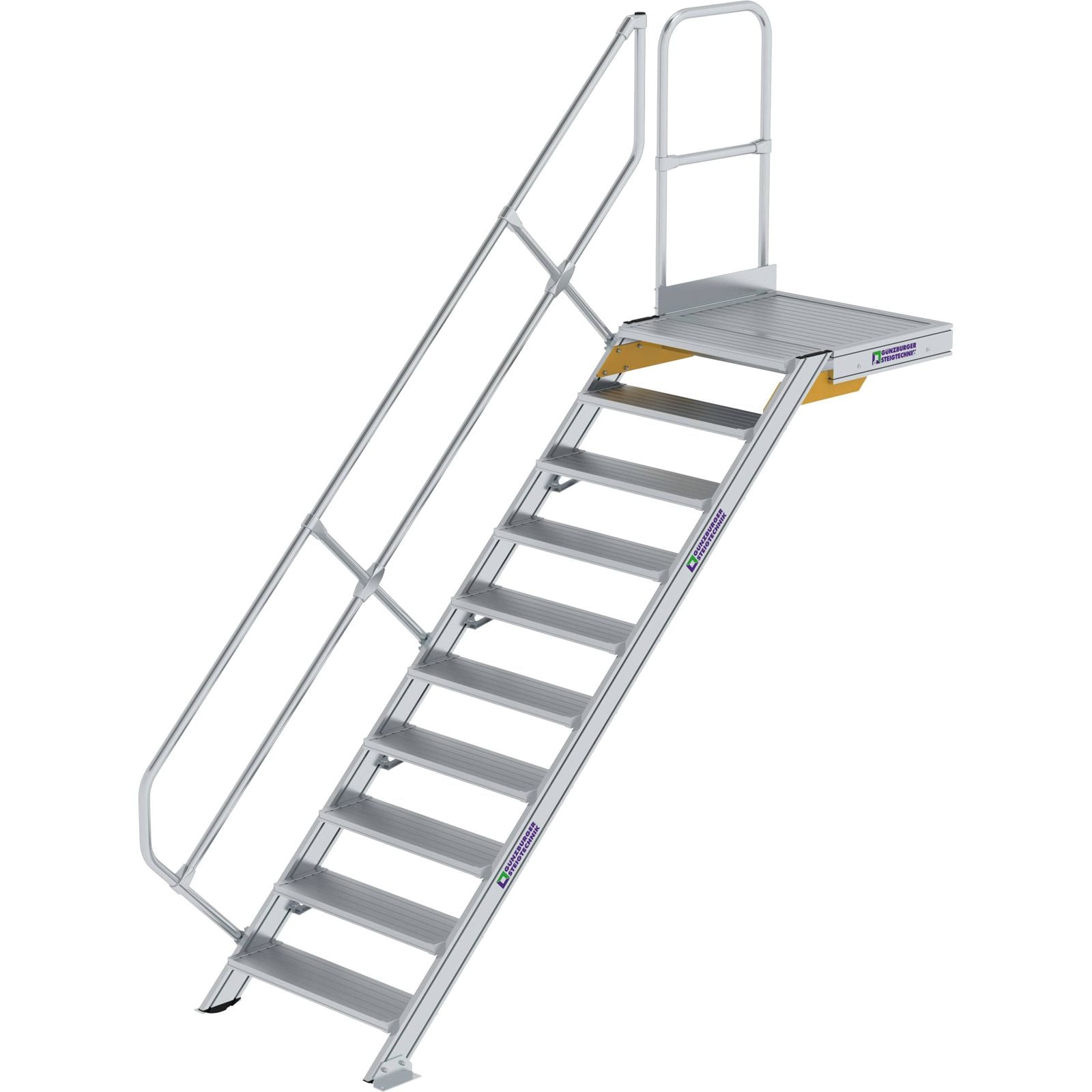 Günzburger Steigtechnik Treppe mit Plattform 45° Stufenbreite 800 mm 10 Stufen Aluminium geriffelt - 600450