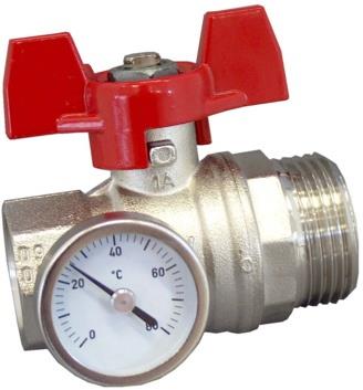OV Kugelhahn m Thermometer, roter Griff 1Z IGx1Z AG