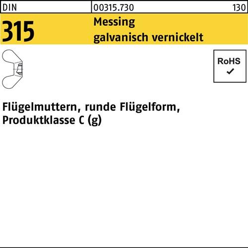 Flügelmutter DIN 315 runde FormM6 Messing galv. vernickelt 100 Stück