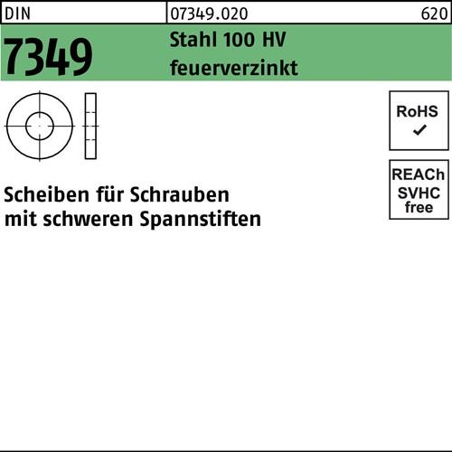 Scheibe DIN 7349 21x44x 8 Stahl 100HV feuerverz. 50 Stück