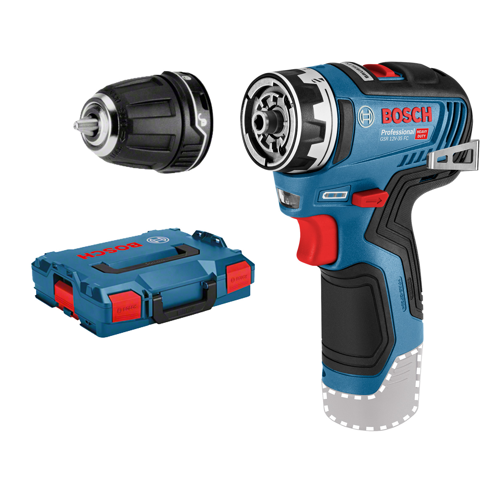 Bosch Akku-Bohrschrauber GSR 12V-35 FC FlexiClick Professional Solo inkl. Bohrfutteraufsatz in L-Boxx - 06019H3002