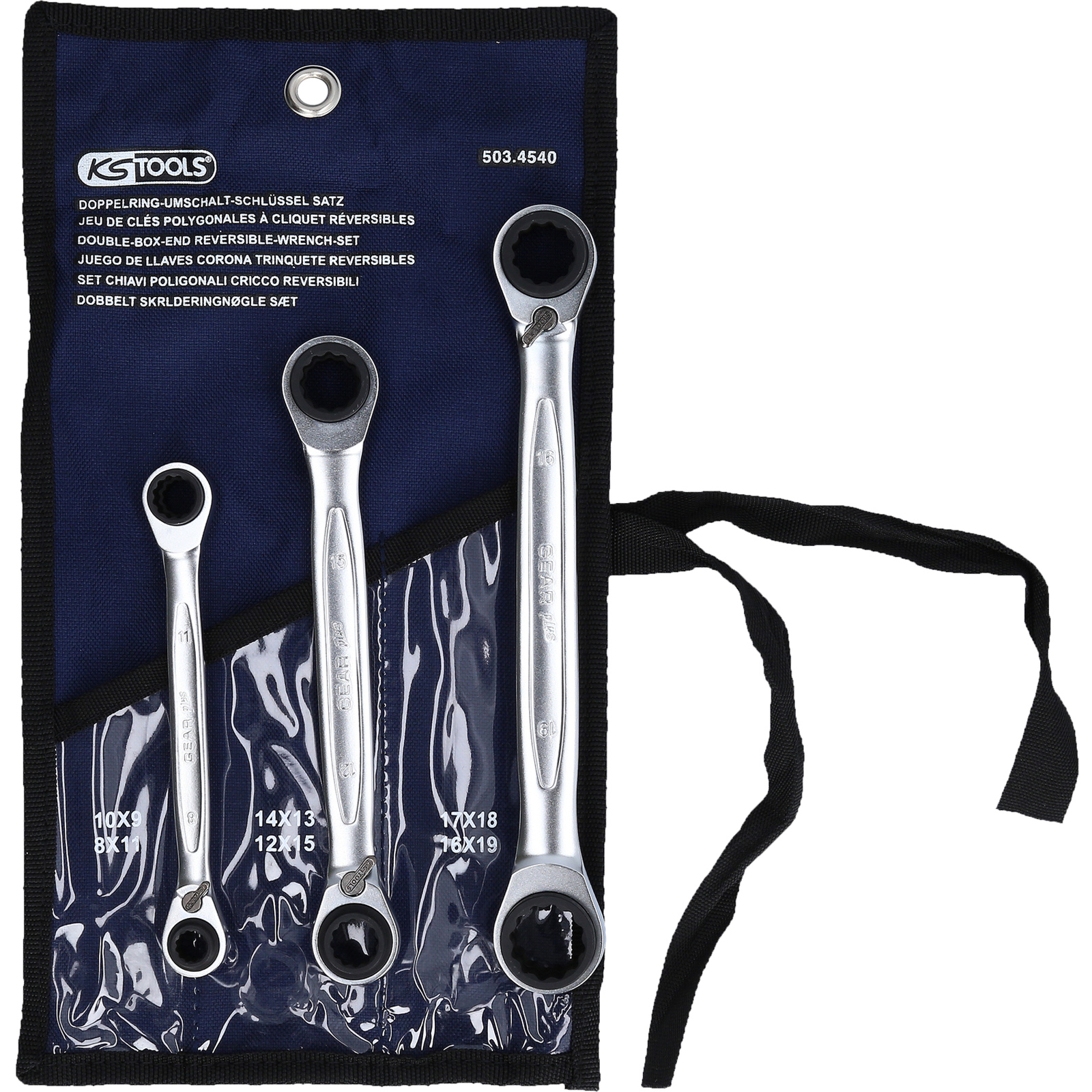 KS TOOLS 4 in 1 GEARplus umschaltbar Doppel-Ratschenringschlüssel-Satz 3tlg. - 503.4540