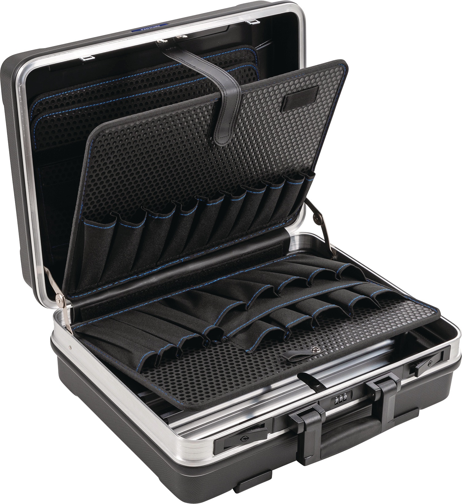 Schalenkoffer B500xT200xH420mm m.Wkz.taschen 28,1l ABS-Ku.Alu-Rahmen TECWERK