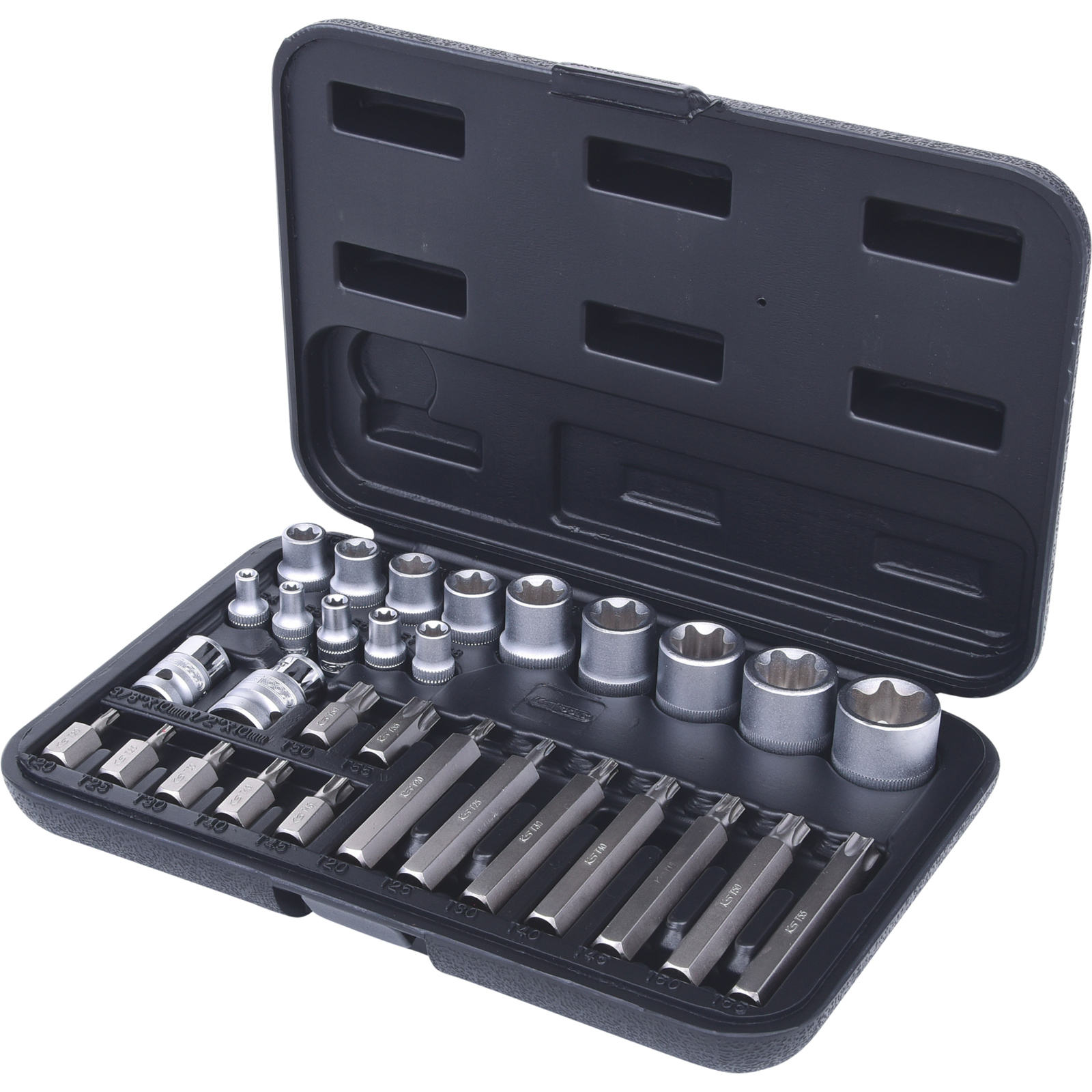 KS TOOLS Torx-Steckschlüssel- und Bit-Satz 30tlg. Bits mit Bohrung - 911.4301-2