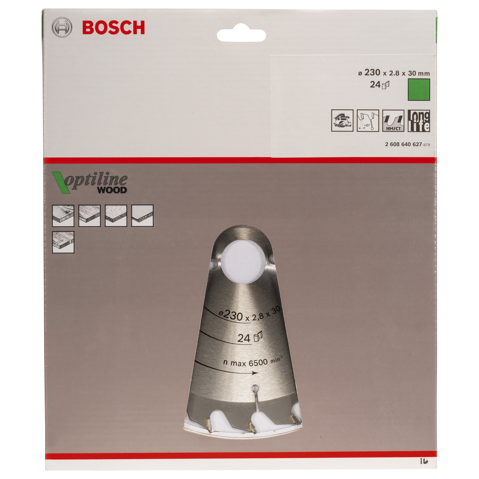 Bosch Kreissägeblatt Optiline Wood für Handkreissägen, 230 x 30 x 2,8 mm, 24 - 2608640627