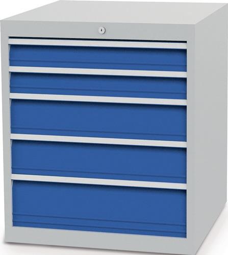 Schubladenschrank H819xB705xT736mm lichtgrau/signalblau 5 Schubl.Vollauszug - 80780/0221V10A_7035_5005_NWV