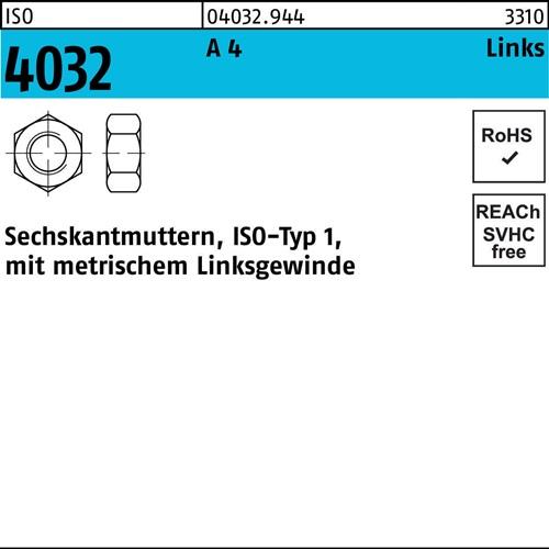 Sechskantmutter ISO 4032 links M 27 A 4 - 70 10 Stück
