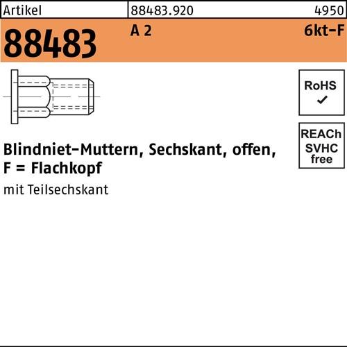 Sechskantblindnietmutter R 88483 FLAKO M8/0,5 - 3,0 A 2 250 Stück