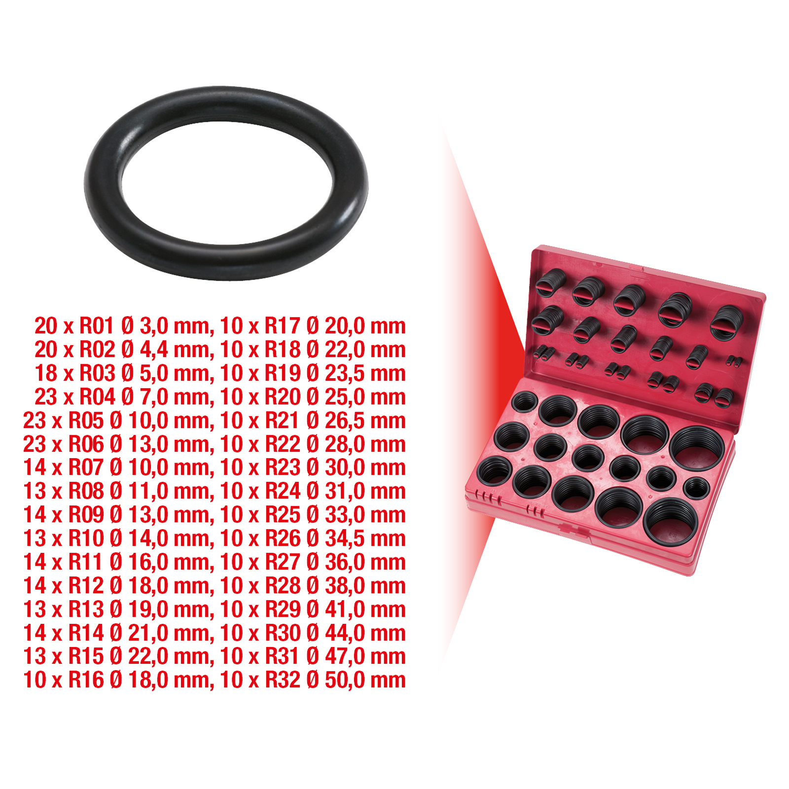 KS TOOLS Sortiment O-Ringe Innen Ø 3 - 50 mm/R01-R32 419tlg. - 970.0130