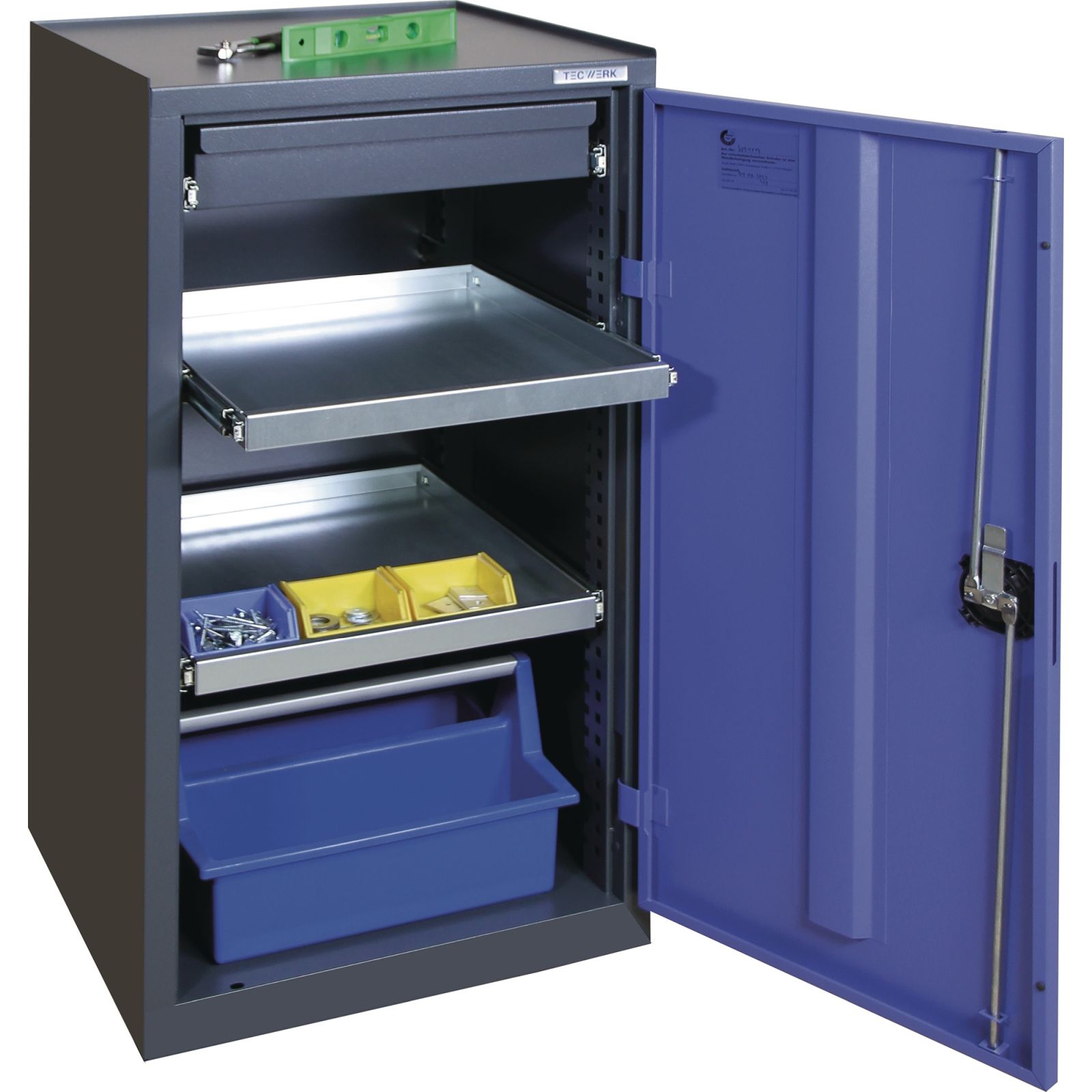 Werkzeug-/Beistellschrank H1000xB500xT500mm 1Schubl.,2Bd.anthrazit/blau TECWERK