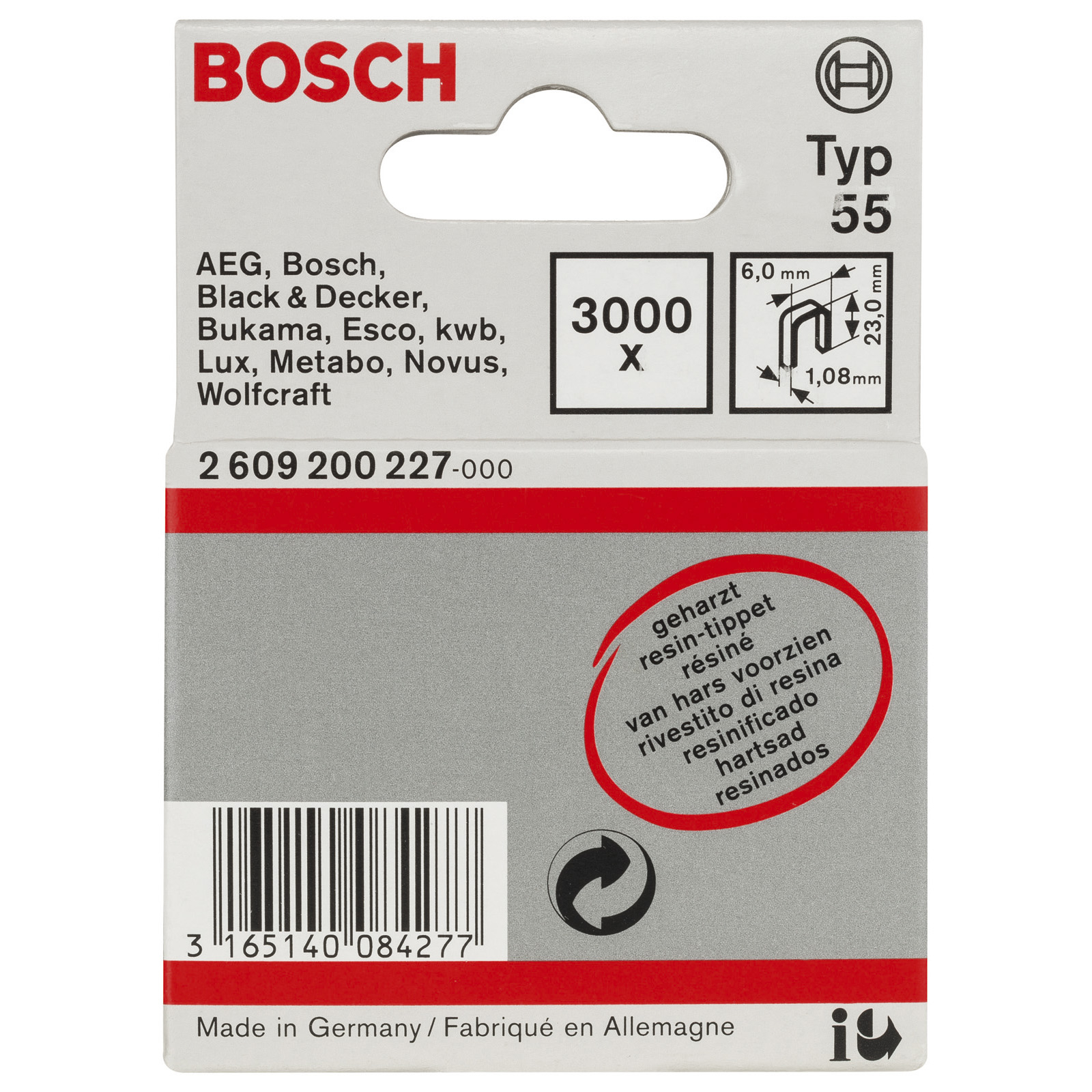 Bosch 3.000x Schmalrückenklammer Typ 55, geharzt 6 x 1,08 x 23 mm - 2609200227