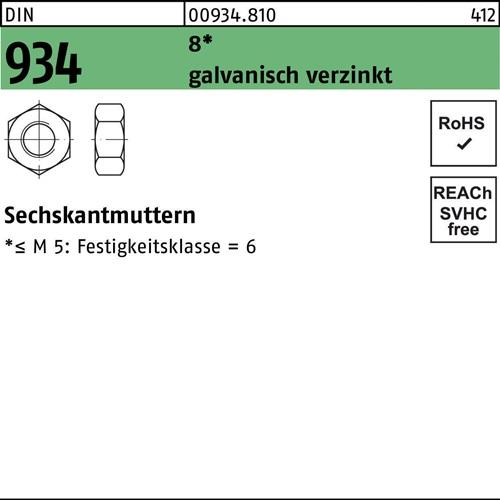 Sechskantmutter DIN 934 M16 8 galv.verz. 200 Stück