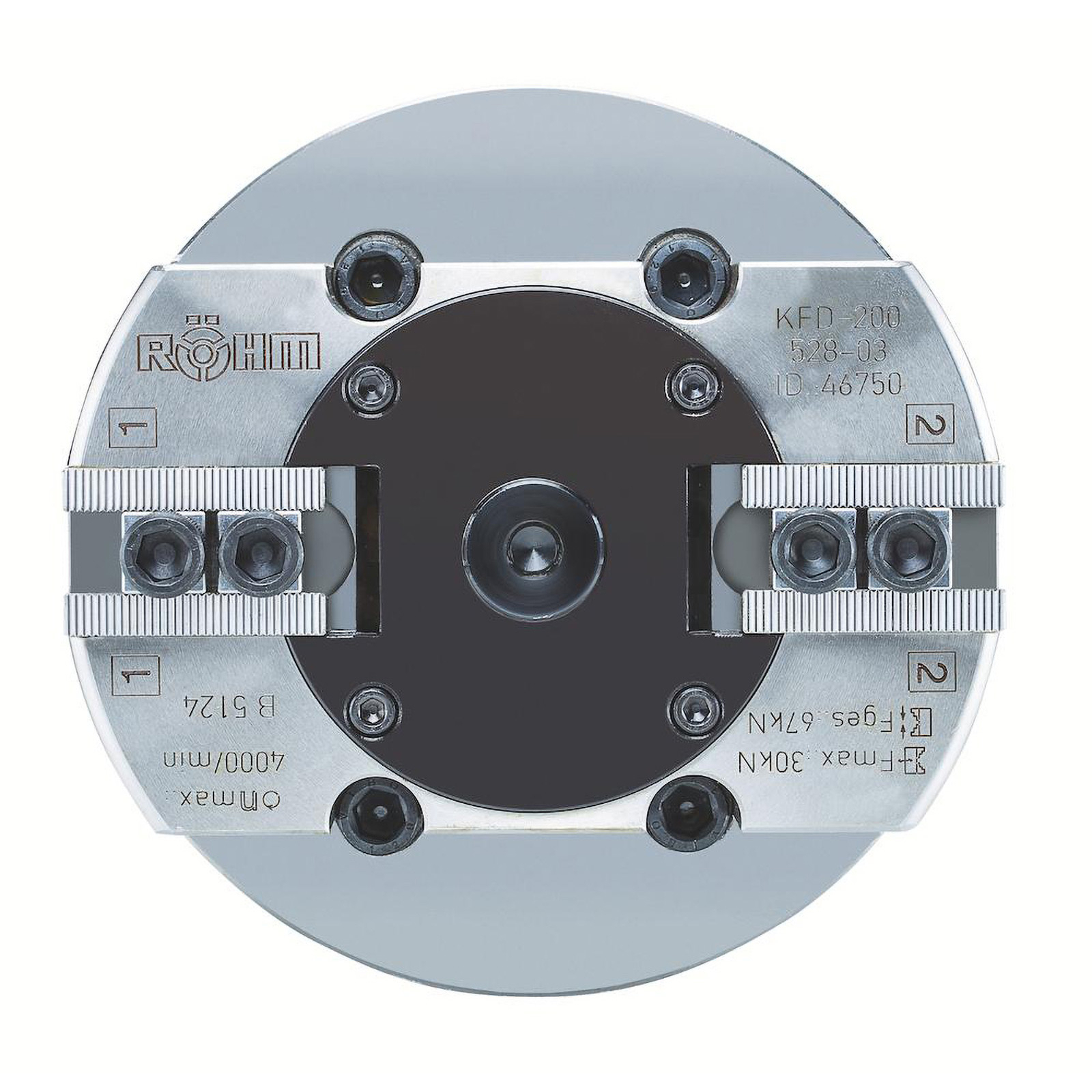 Röhm Kraftspannfutter KFD 200, 2-Backen, Gewichtserleichtert, Zylindrische Zentrieraufnahme - 046750