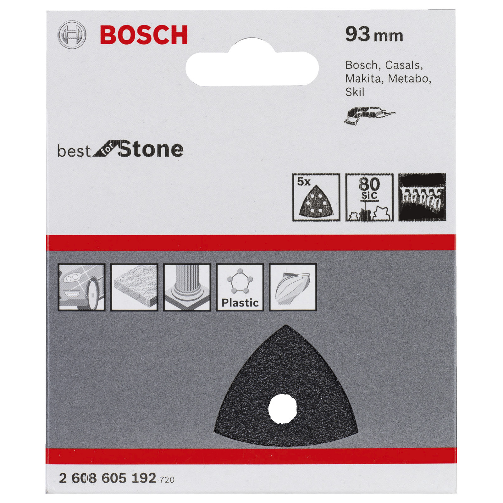 Bosch 5x Schleifblatt F355 Best for Stone 6 Löcher 93 mm K80 - 2608605192