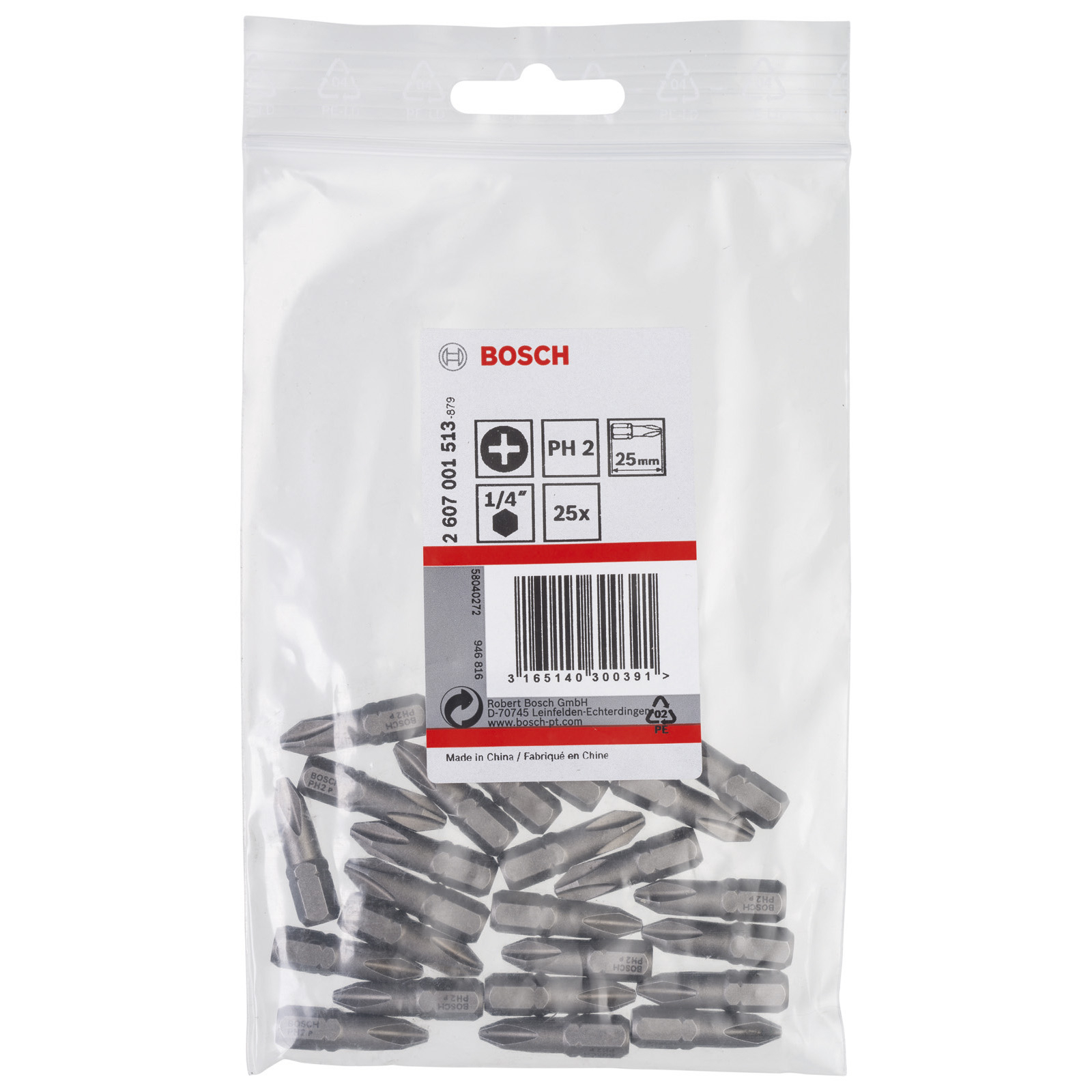 Bosch 25x Schrauberbit Extra-Hart, PH 2, 25 mm - 2607001513