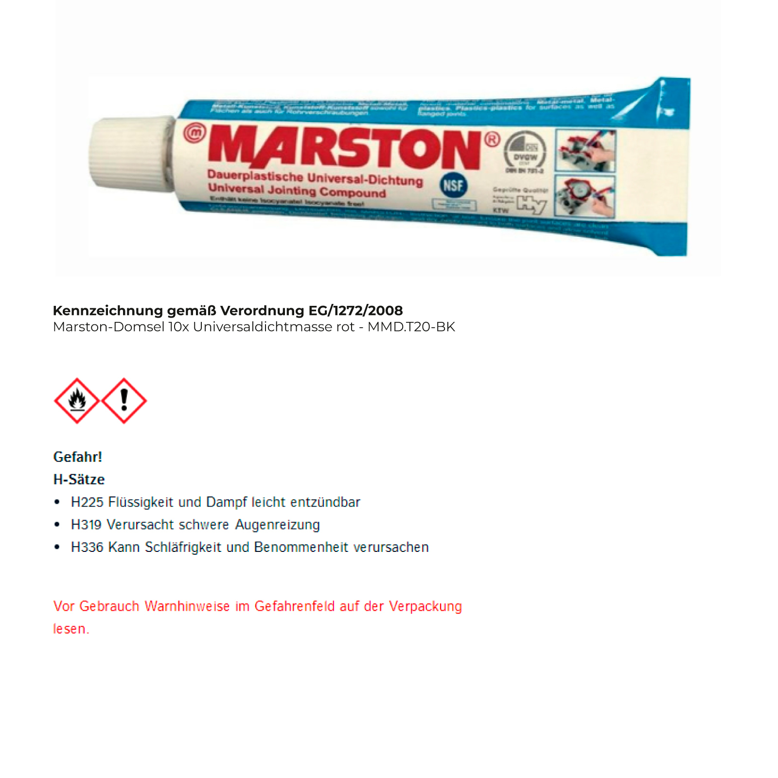 Marston-Domsel Universaldichtmasse rot 20 g Tube - MMD.T20-BK