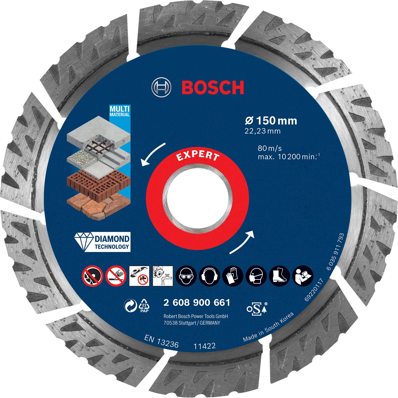 Bosch Expert MultiMaterial Diamanttrennscheiben 150 x 22,23 x 2,4 x 12 mm - 2608900661