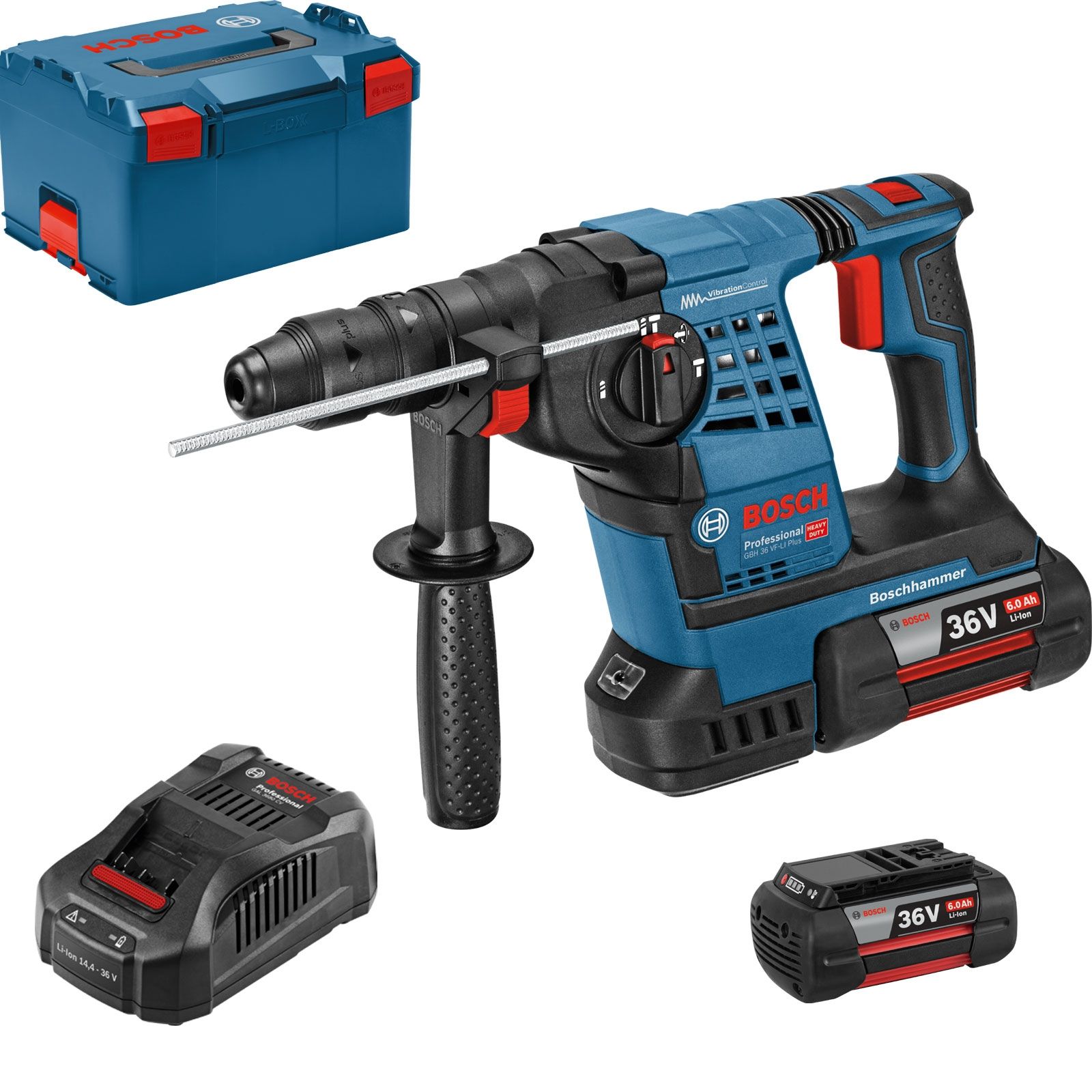 Bosch Akku-Bohrhammer mit SDS plus GBH 36 V-LI Plus 36 V / 2x 6,0 Ah Akku + Ladegerät in L-Boxx - 061190600B