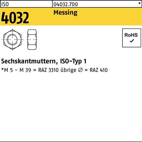 Sechskantmutter ISO 4032 M12 Messing 250 Stück
