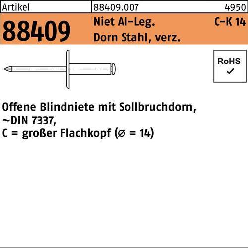 Blindniete R 88409 großer FLAKO 5x10 Niet Aluminium/Dorn Stahl verz. 250St.