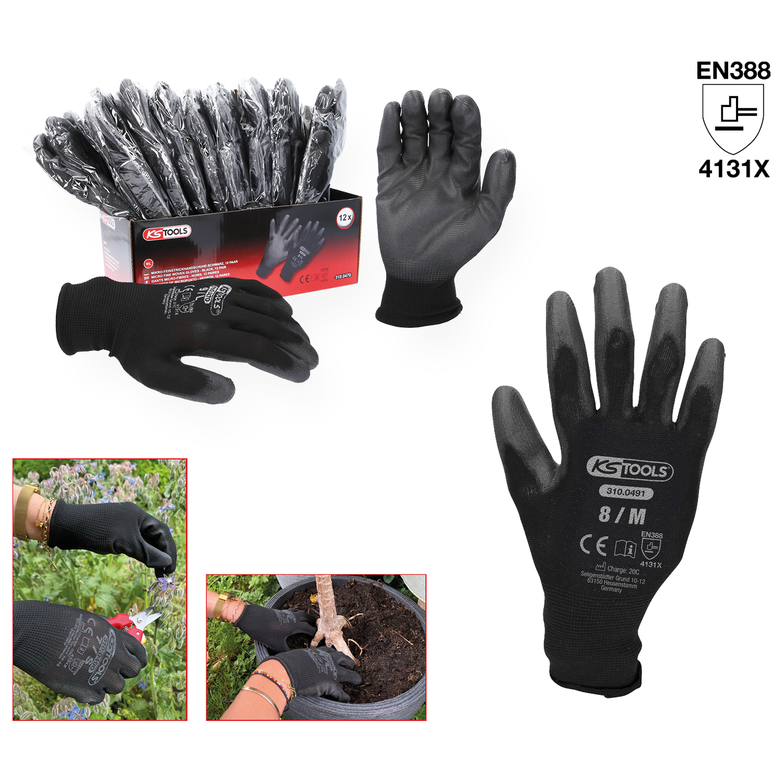 KS TOOLS Mikro-Feinstrickhandschuhe-schwarz 8 12 Paar - 310.0491