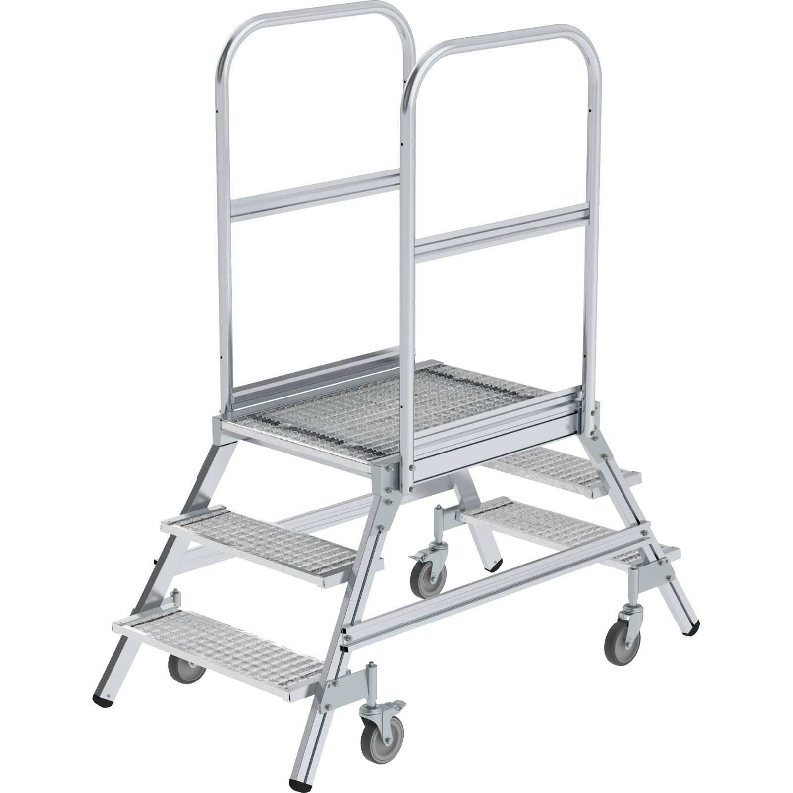 Günzburger Steigtechnik Podesttreppe beidseitig begehbar mit Federrolle Stahl-Gitterrost