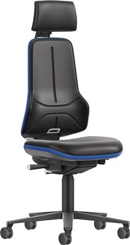 Arbeitsdrehstuhl Rl.m.Kopfstütze Kunstlederpolster schwarz blau 470-640mm BIMOS