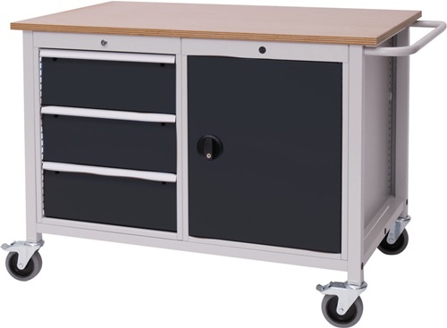 Werkbank B1250xT750xH935mm Buche Multiplex lichtgrau/grau 3 Schubl.1 Tür - 04.12.14V-7035/7016